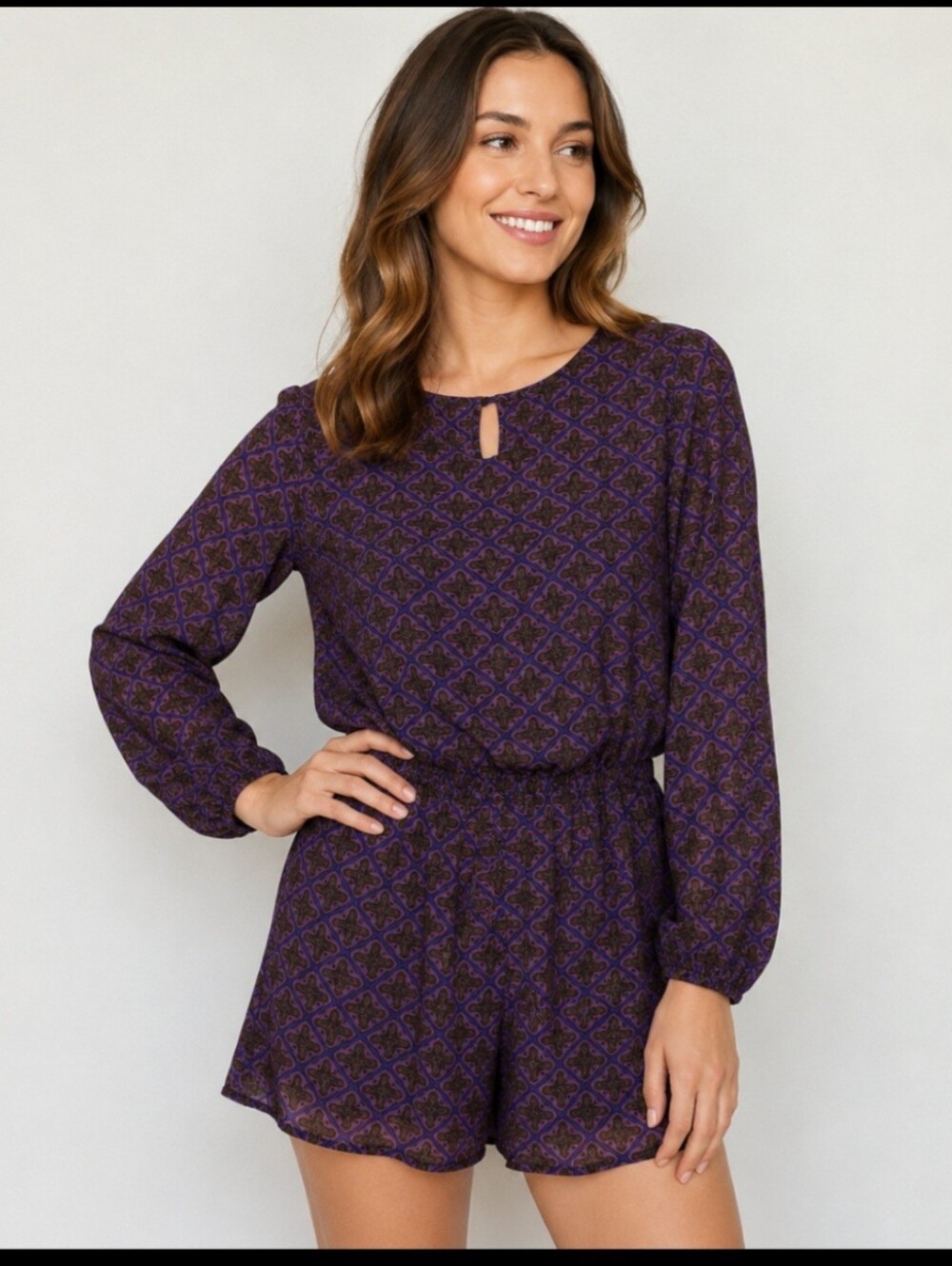 Lucca Couture Long Sleeve Short Romper Women Small Purple Top One Piece Jumpsuit